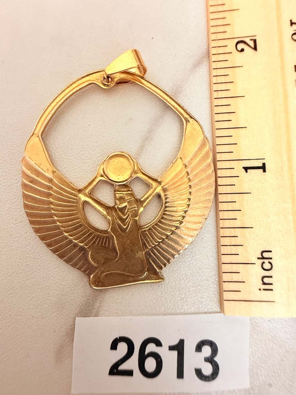Vintage Gold Tone Egyptian Style Winged Figure Pendant